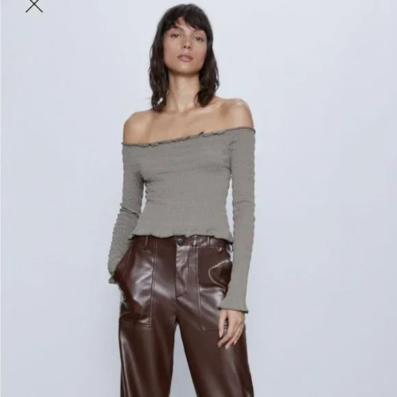 ZARA Off The Shoulder Smock Ruffled Top - Picture 1 of 8